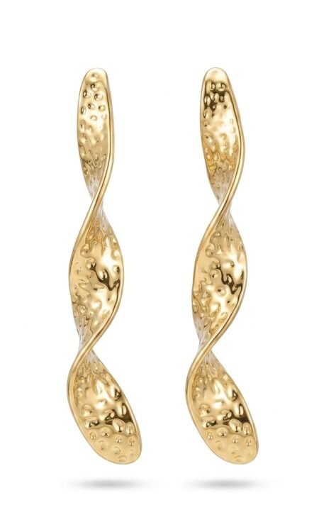 Anti-Tarnish Gold Hammered Twirl Statement Dangle Earrings
