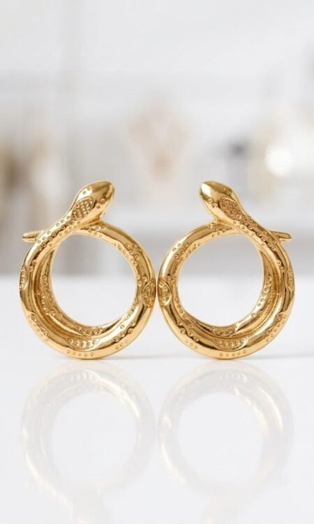 Anti-Tarnish Gold Ouroboros Serpent Hoop Earrings