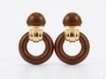 Anti-Tarnish Gold & Chestnut Brown Enamel Door-Knocker Statement Earrings