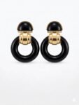 Anti-Tarnish Gold & Jet-Black Enamel Door-Knocker Statement Earrings