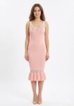 Pastel Rose-Pink Embellished Knit Bodycon Dress