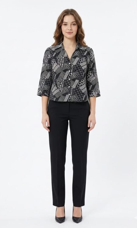 Monochrome Abstract Patchwork Boxy Crop Shirt