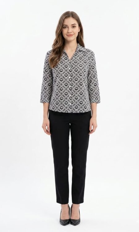 Geometric Ikat-Print Boxy Crop Shirt