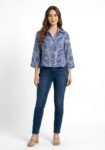 Cornflower Blue Architectural Leaf-Print Boxy Crop Shirt