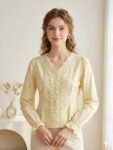 Buttercream Yellow Floral-Lace Trimmed Cotton Blouse