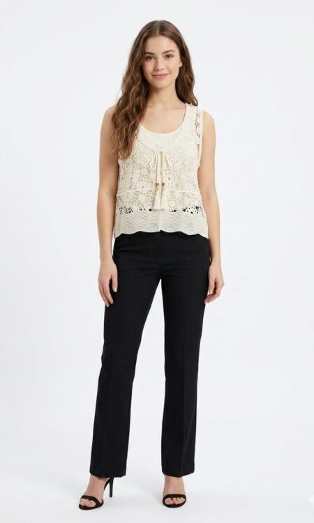 Ivory Artisanal Crosia (Crochet) Lace Shrug Vest Over Tank Set