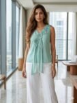 Sage Green 3D Floral Appliqué Sleeveless