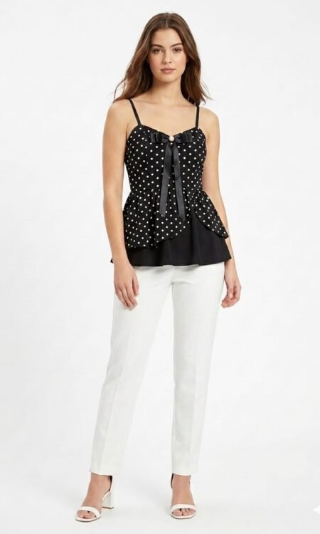 Midnight Black Polka Dot Bustier Peplum top