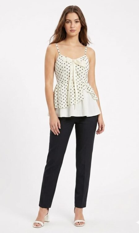 Ivory White Polka Dot Bustier Peplum top
