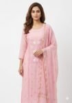 Powder Pink Chikankari Luxury Straight Suit Set