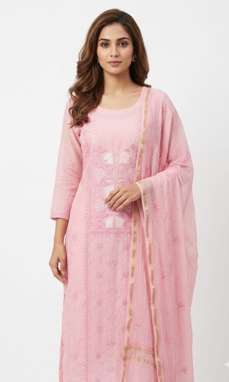 Powder Pink Chikankari Luxury Straight Suit Set