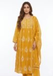 Mustard Yellow Chikankari Gathered Anarkali Suit Set