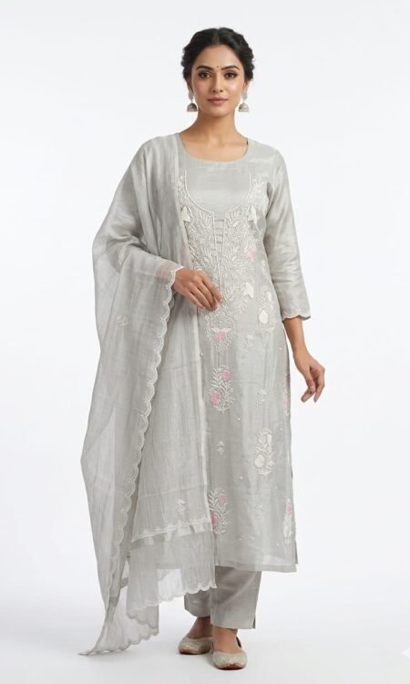 Dove Grey Chikankari Luxury Suit Set