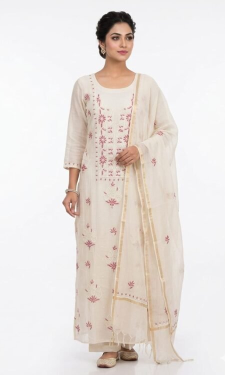 Ivory & Rosewood Chikankari Unstitched Luxury Suit Set
