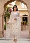 Off-White & Pastel Multi-Tone Chikankari Luxury Straight Suit