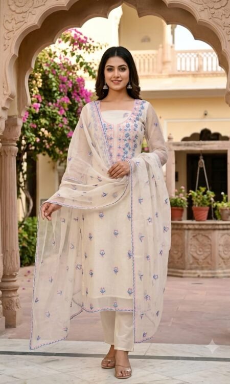 Off-White & Pastel Multi-Tone Chikankari Luxury Straight Suit