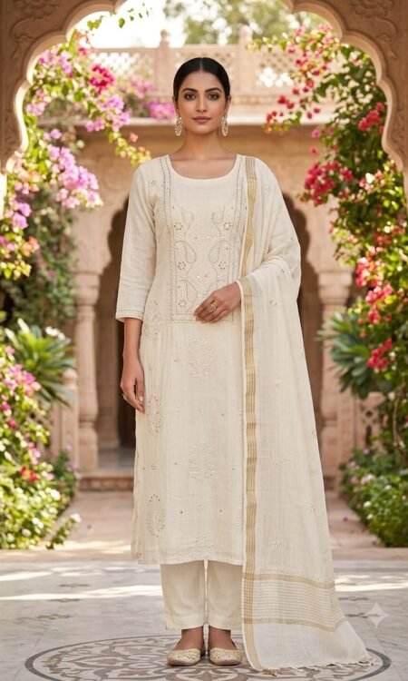 Ivory & Champagne Muted Gold Chikankari Luxury Straight Suit