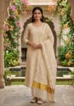 Beige & Gold Chikankari Luxury Straight Suit