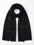Midnight Black Crinkled Chevron Luxury Scarf / Stole