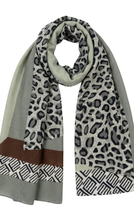 Sage Leopard & Geometric Patchwork Luxury Scarf / Stole