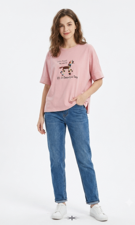 Baby pink graphic art work T-shirt