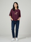 Burgundy Oversized Colorful Horse Graphic T-Shirt.
