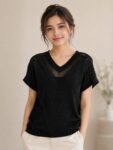 Open-Work Chevron Pointelle Knit Top