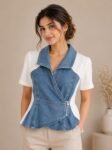 Structural Denim & Crisp White Peplum Top