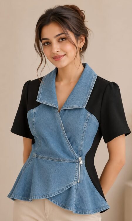 Structural Denim Corset & Sleek Noir Peplum Top