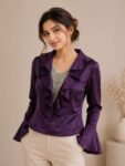 Premium Jewel-Toned Satin Ruffle Party-Wear Blouse