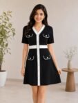 Monochrome Vintage-Chic A-Line Mini Dress