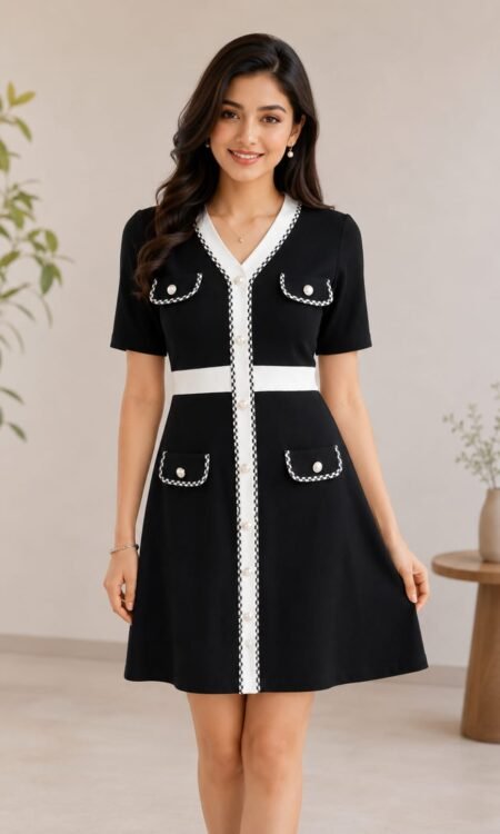 Monochrome Vintage-Chic A-Line Mini Dress