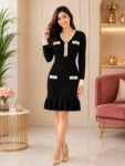 Contrast-Trim Knit BoPremium dycon Mini Dress