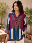 Royal Blue & Magenta Patchwork Embroidered Tunic Shirt