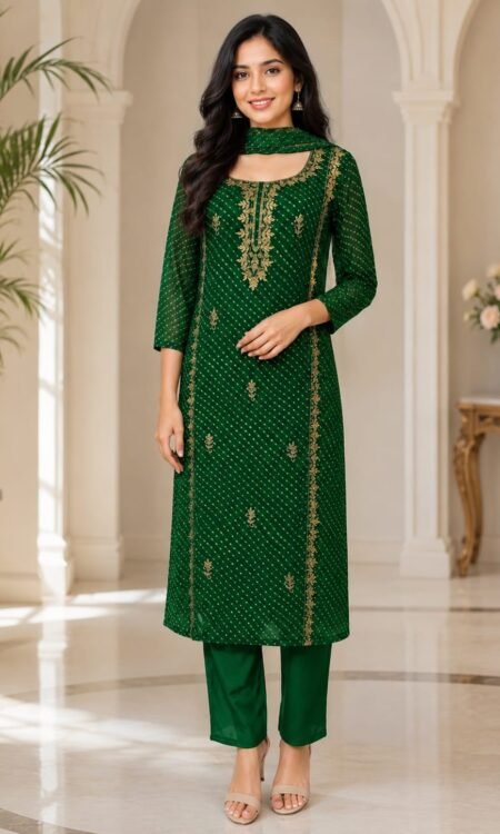 Emerald Green Embroidered Georgette Suit Set