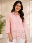 Pastel Pink Scalloped Floral-Hem Shirt