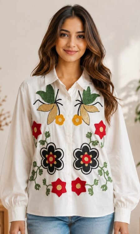 Off-White Hand-Embroidered Botanical Shirt