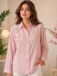 Dusty Pink 3D Floral Appliqué & Beaded Shoulder Shirt