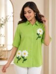 Lime Green Daisy Embroidered Shirt
