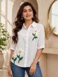 Crisp White Daisy Embroidered Shirt