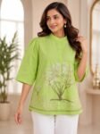 Lime Green Tree-of-Life Embroidered Mandarin