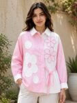 Pink & White Patchwork Floral Tie-Waist Shirt