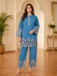 mid-length blue co-ord tunic and trouser set