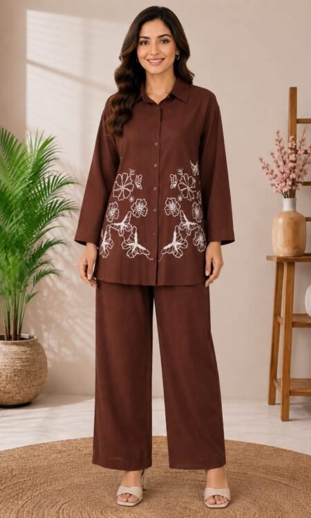 Brown Floral Embroidery Code Set