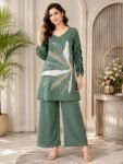 olive green embroidered ethnic co-cord set