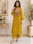 mustard yellow three-piece traditional suit