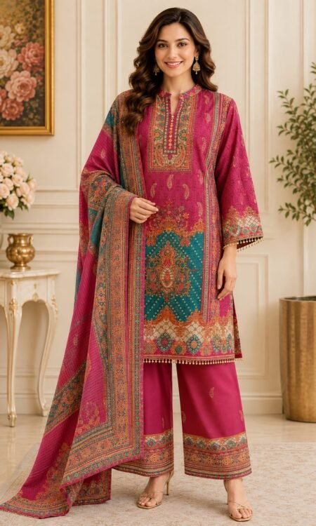 Gajri Pink Three Piece  Suit