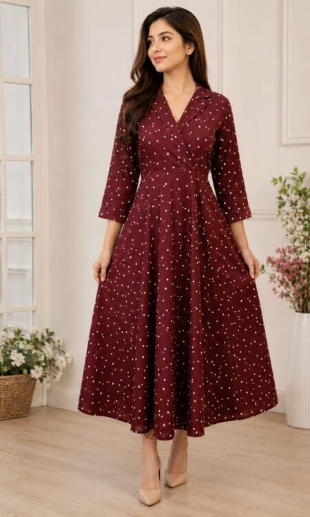 maroon A-line midi dress
