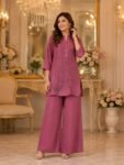 Rose Mauve Floral Embroidered Tunic  Cord Set