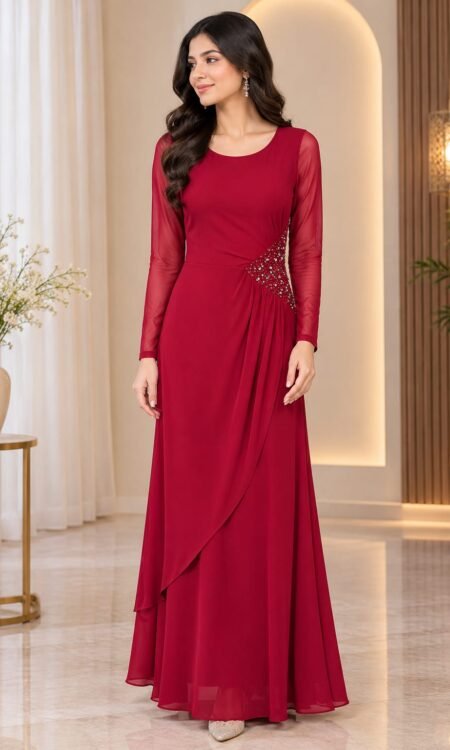 Red A Line Long Dress